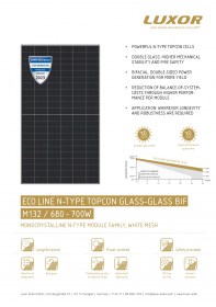 Φωτοβολταϊκό Πάνελ Luxor Eco Line Glass - Glass 700Wp Bifacial